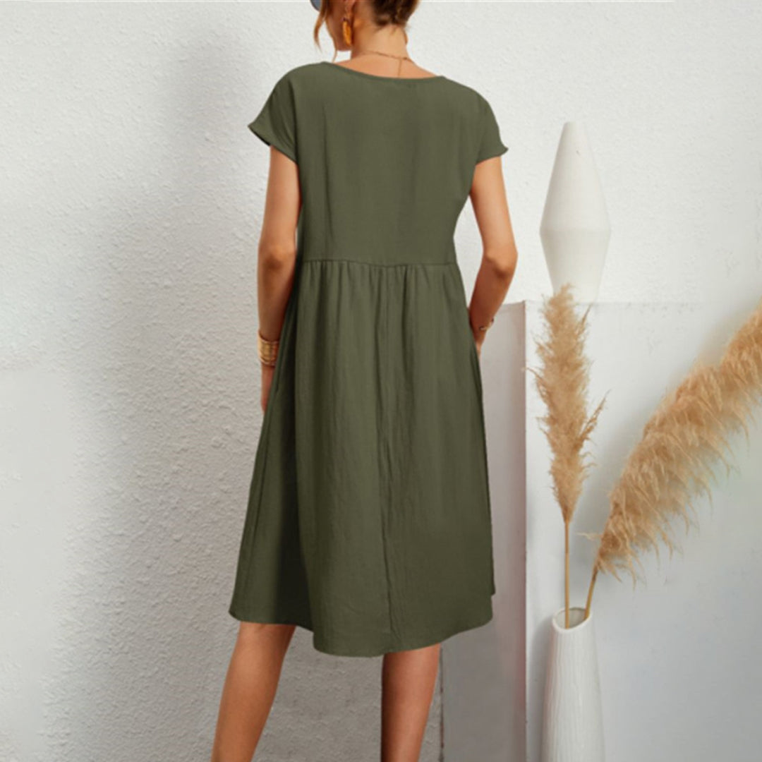 Robe Blanche Femme – Coupe Évasée – Style Bohème Chic – Manches Courtes & Poches Pratiques