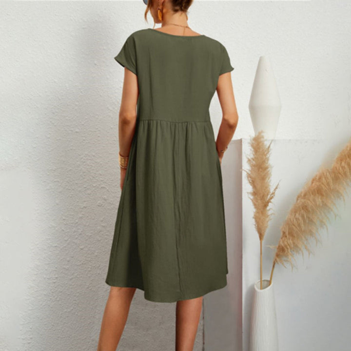 Robe Blanche Femme – Coupe Évasée – Style Bohème Chic – Manches Courtes & Poches Pratiques
