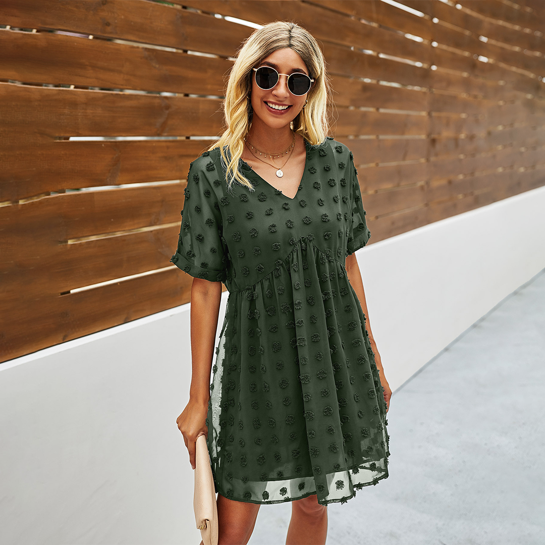 Robe Courte Femme Chic – Tissu Transparent à Motifs Texturés et Manches Mi-longues