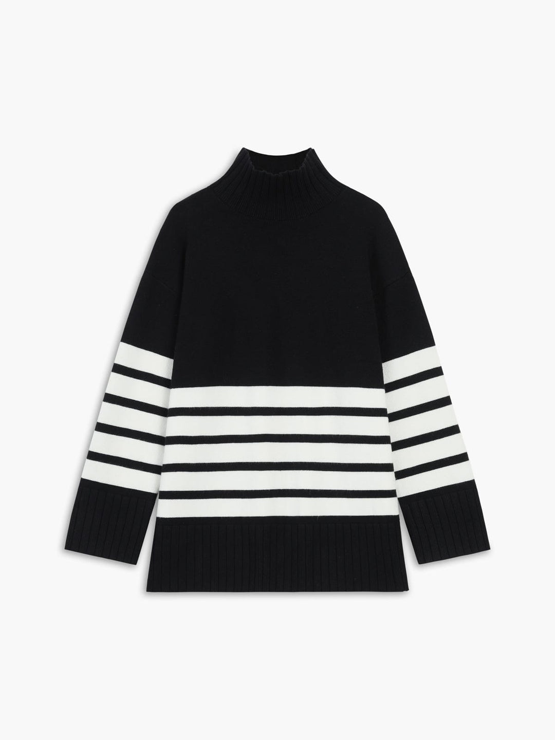 Geneviève - Pull à motifs rayés avec col montant
