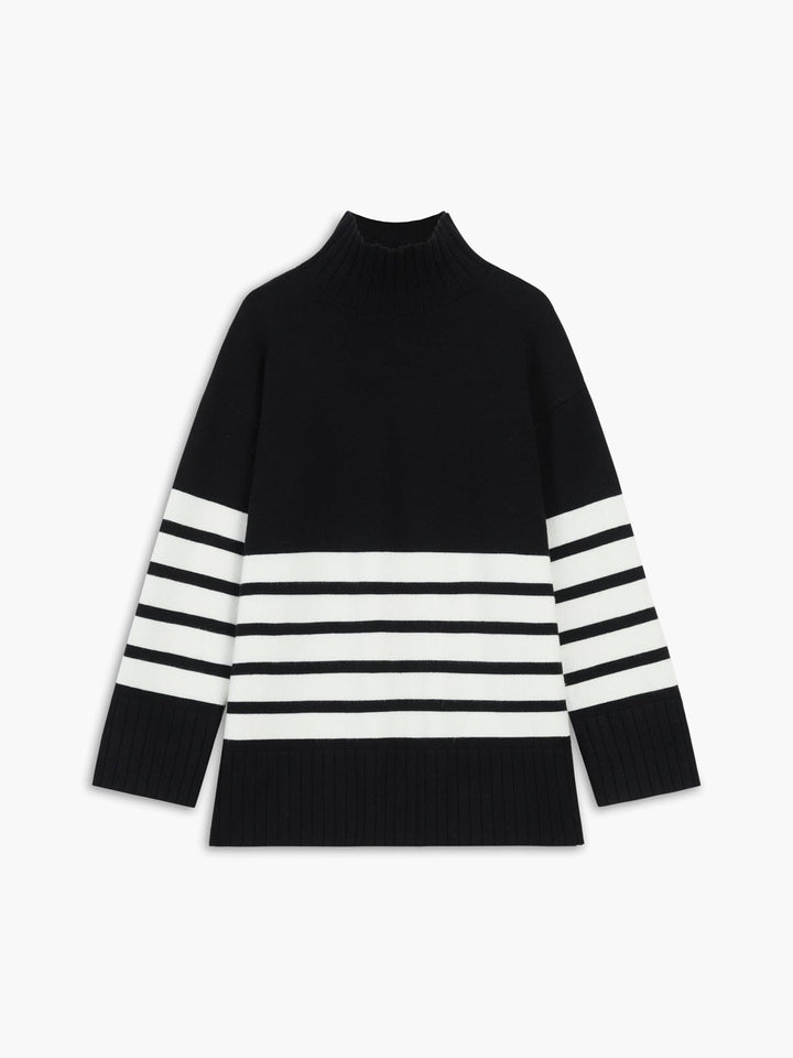 Geneviève - Pull à motifs rayés avec col montant
