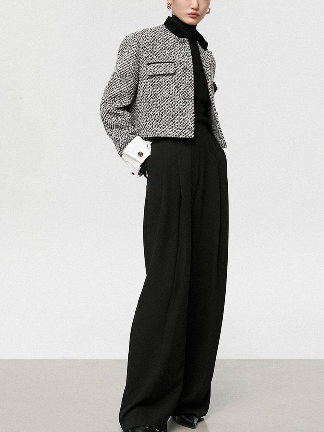 Blazer court en velours et tweed – Élégance décontractée