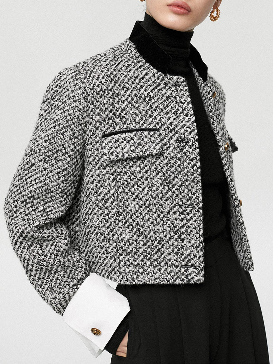Blazer court en velours et tweed – Élégance décontractée