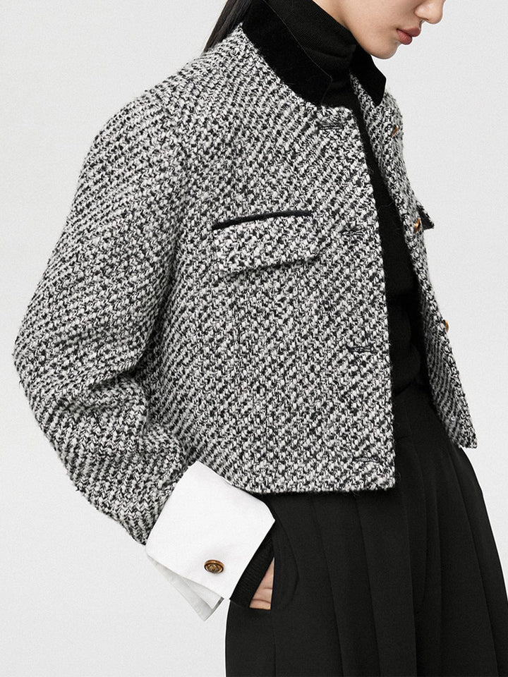 Blazer court en velours et tweed – Élégance décontractée