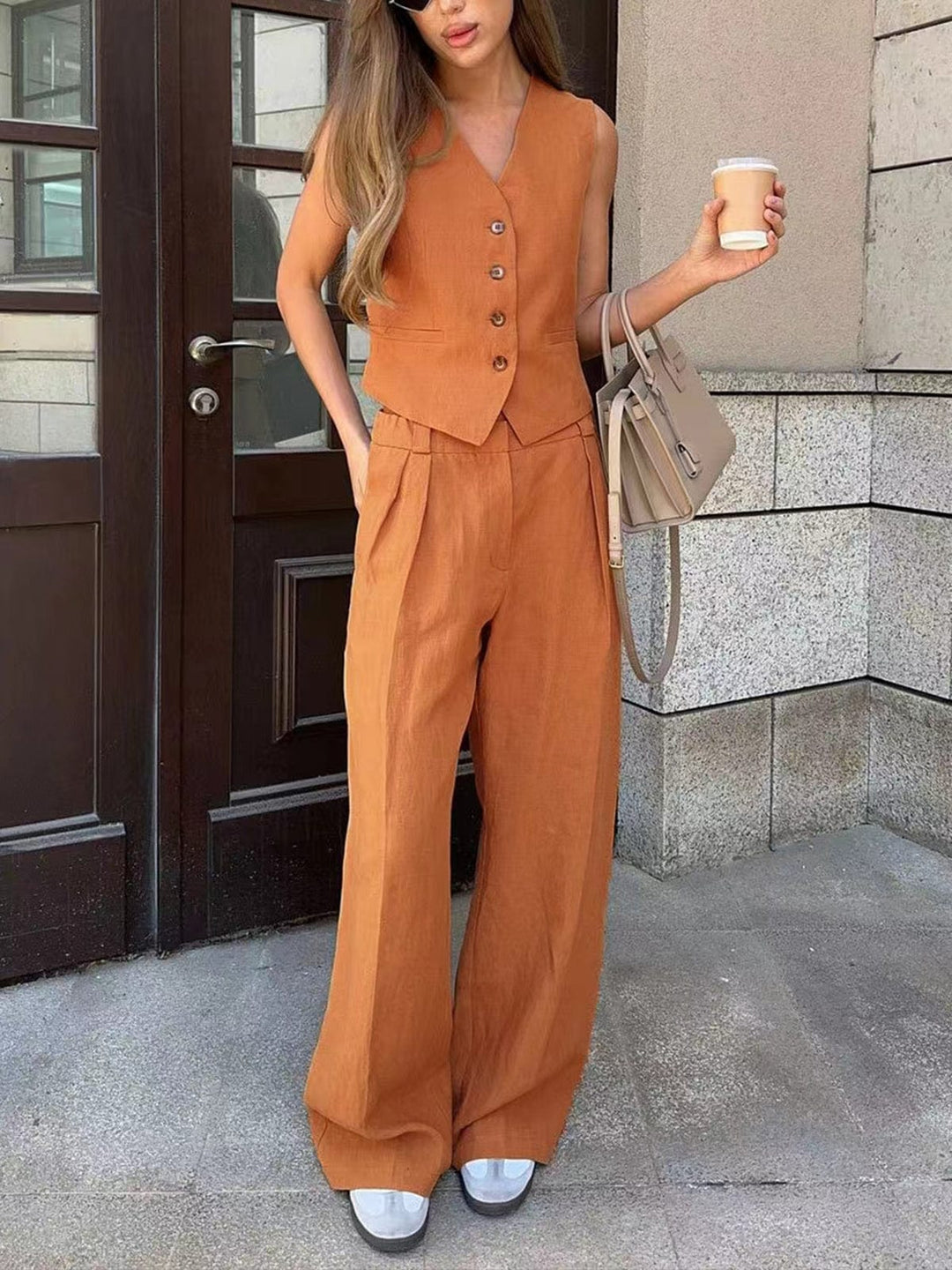 Ensemble de gilet et pantalon en lin