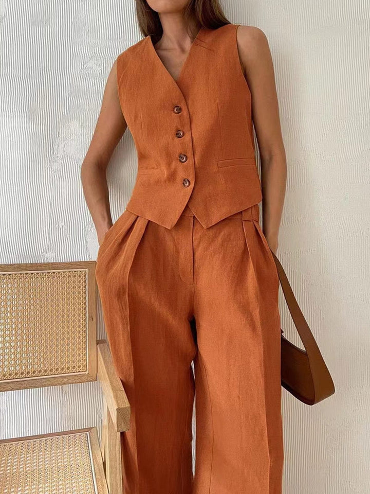 Ensemble de gilet et pantalon en lin