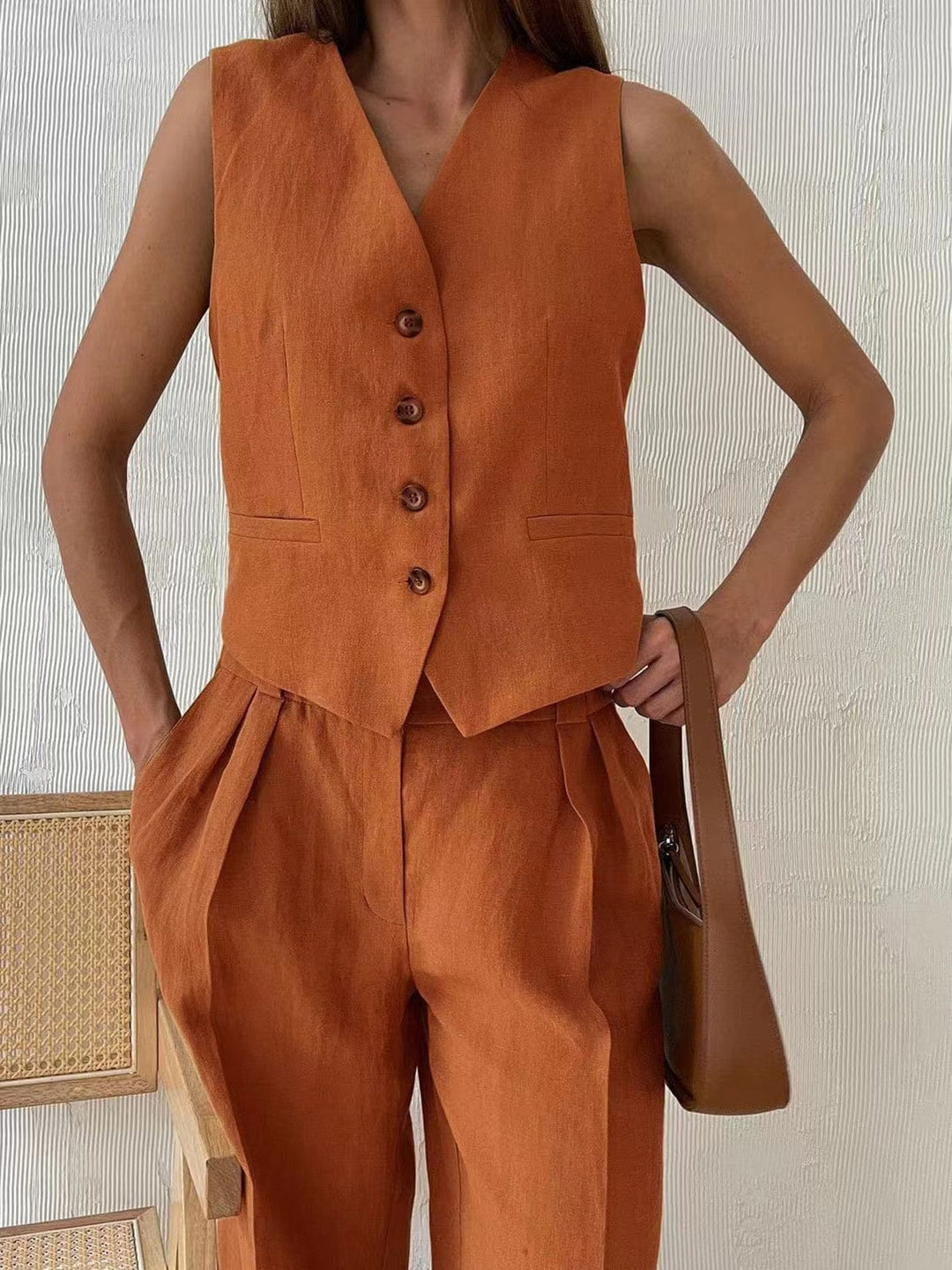 Ensemble de gilet et pantalon en lin
