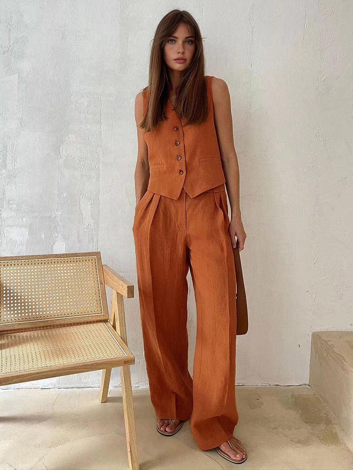 Ensemble de gilet et pantalon en lin