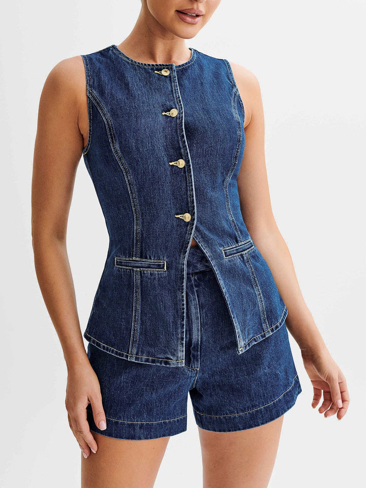 Ensemble Haut et Short en Denim – Élégance Décontractée