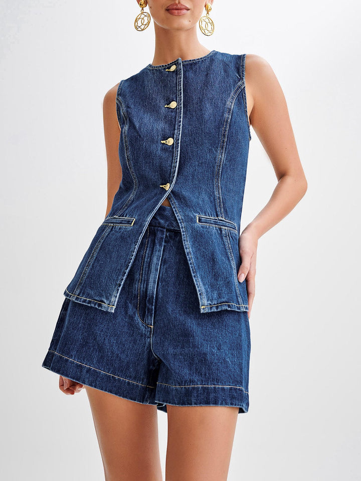 Ensemble Haut et Short en Denim – Élégance Décontractée