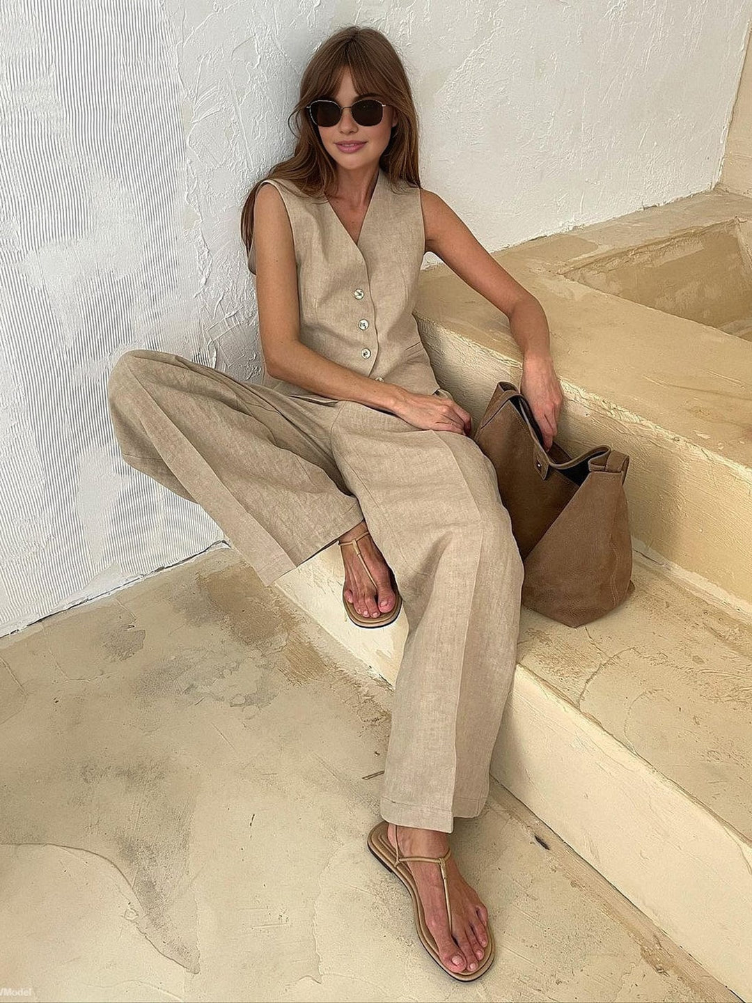Ensemble de gilet et pantalon en lin