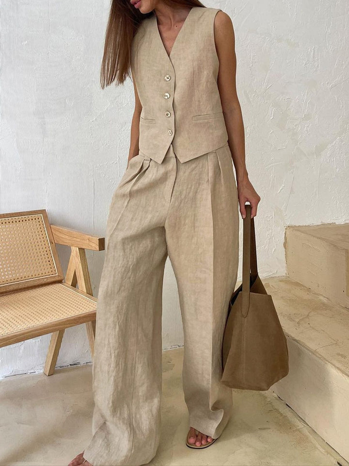 Ensemble de gilet et pantalon en lin