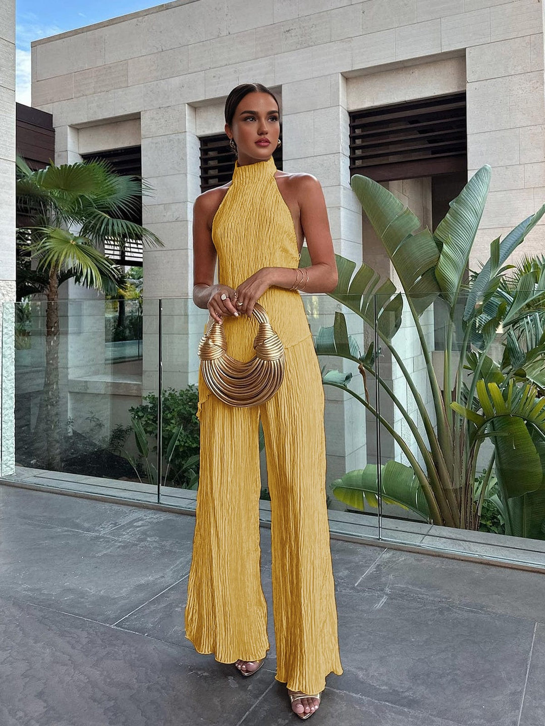Ensemble avec haut dos-nu et pantalon plissé