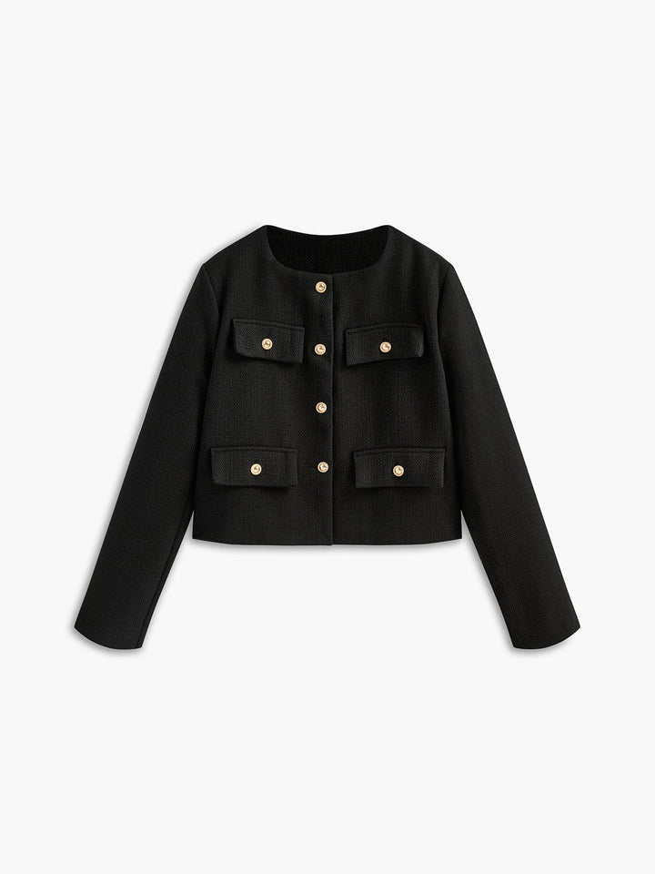 Blazer en Tweed Élégant à Boutons Dorés – Style Raffiné pour le Travail