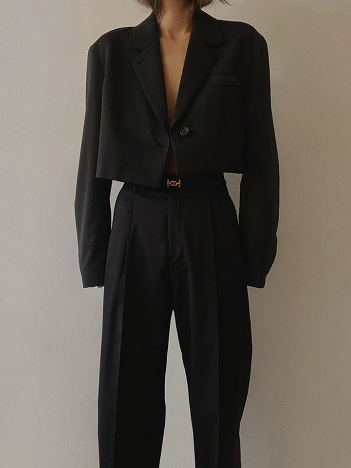 Blazer Court Oversized en Polyester et Elasthanne – Élégance Décontractée