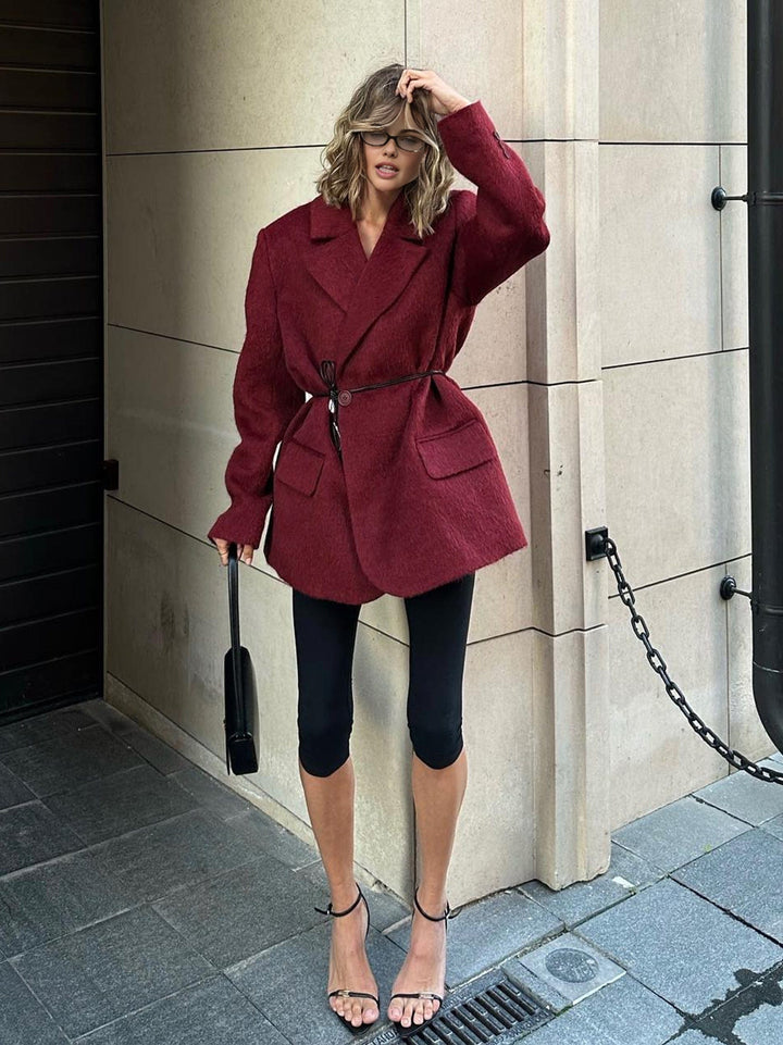 Blazer Ceinturé en Laine Mélangée - Élégance et Confort