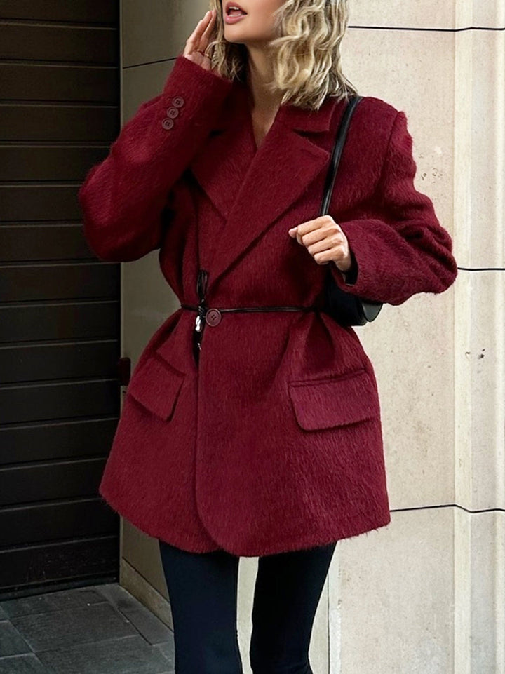 Blazer Ceinturé en Laine Mélangée - Élégance et Confort
