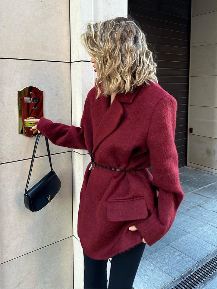 Blazer Ceinturé en Laine Mélangée - Élégance et Confort