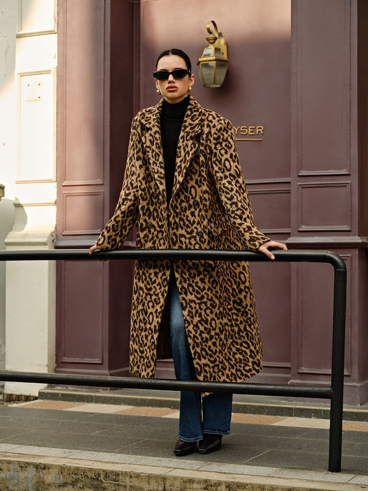 Amélie - Manteau en laine avec poches imprimé léopard