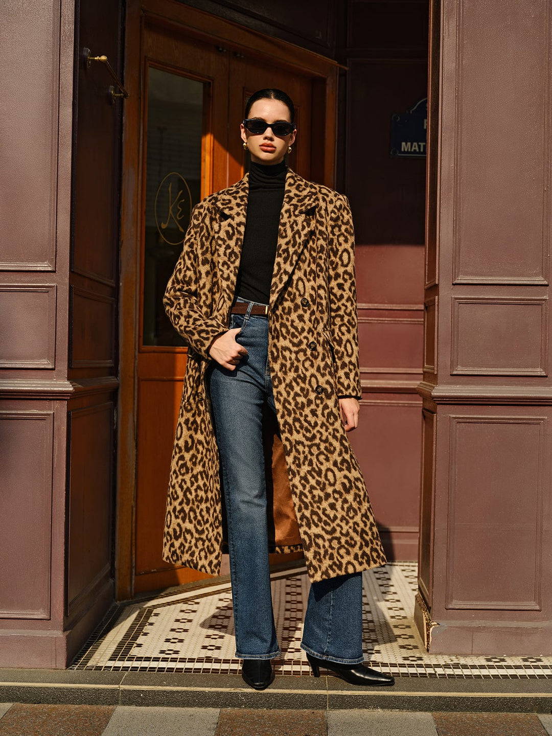 Amélie - Manteau en laine avec poches imprimé léopard