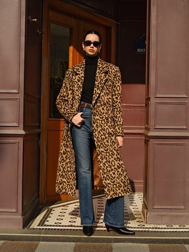 Amélie - Manteau en laine avec poches imprimé léopard