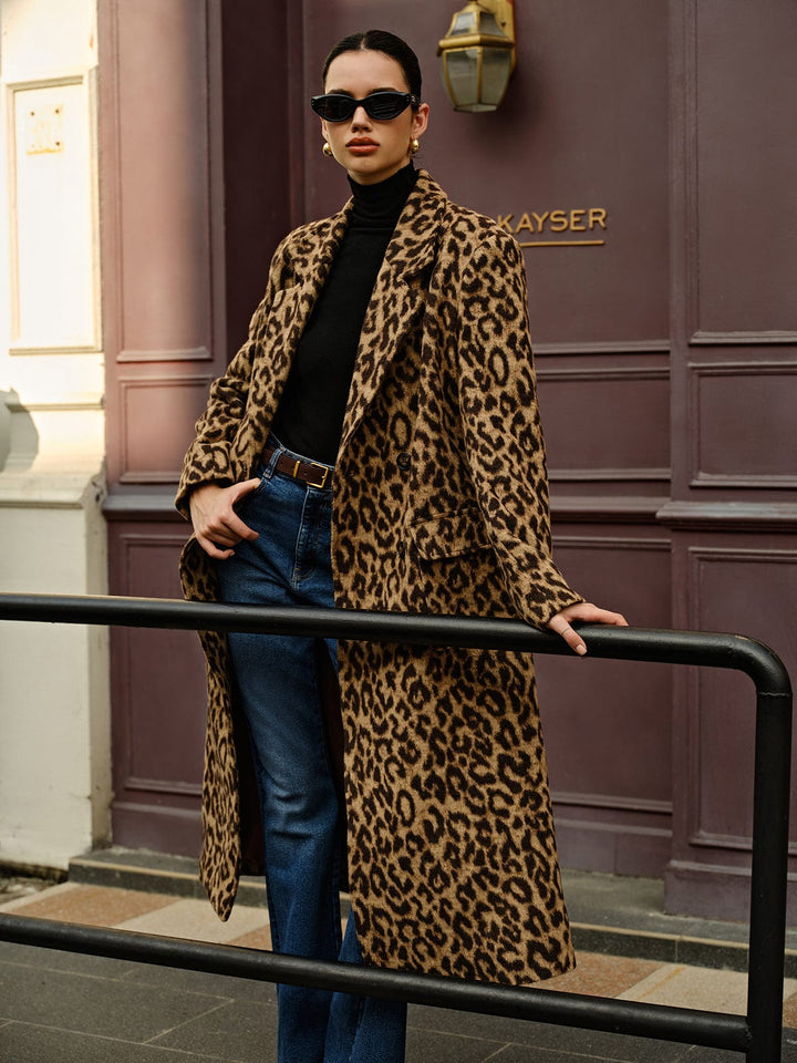 Amélie - Manteau en laine avec poches imprimé léopard