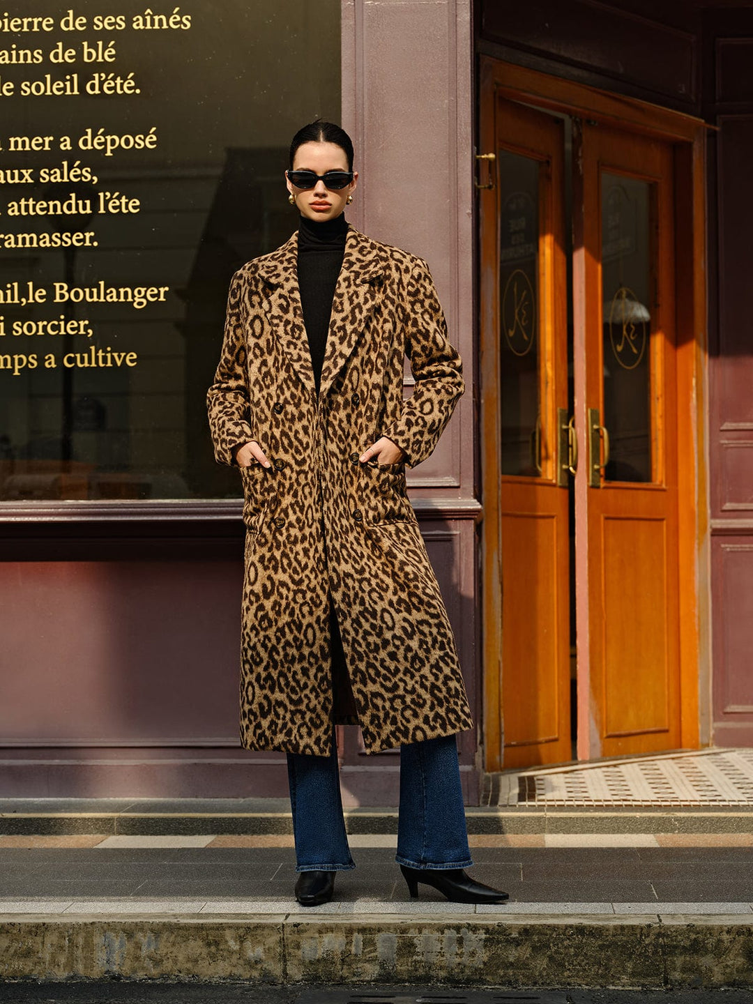 Amélie - Manteau en laine avec poches imprimé léopard