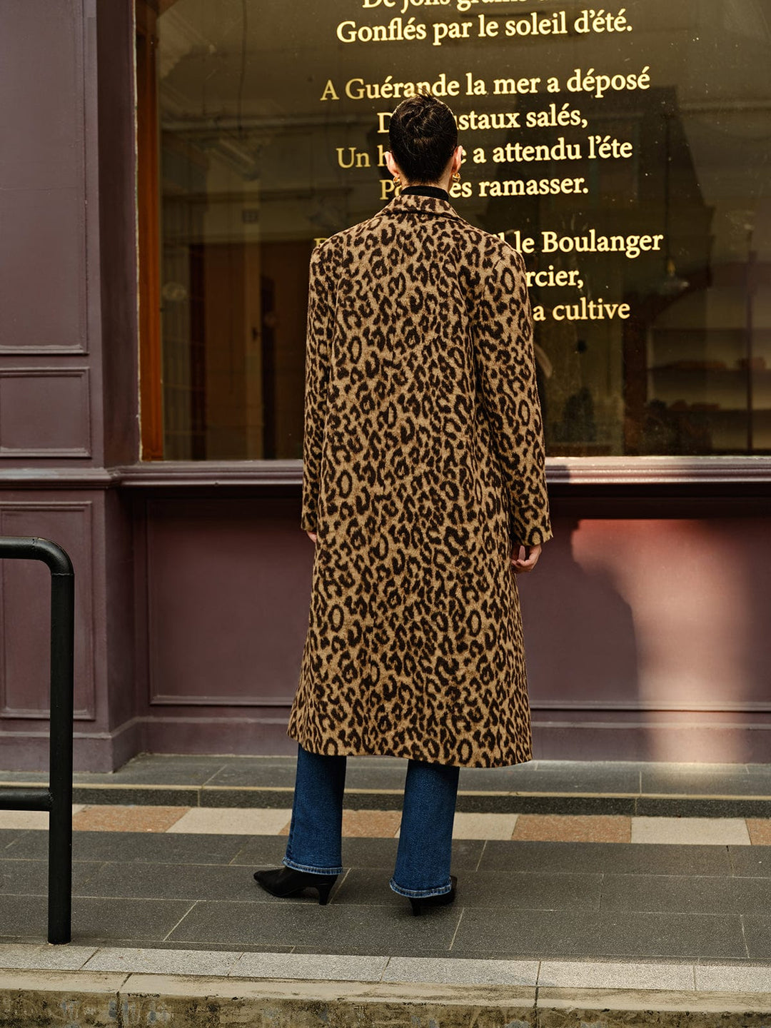 Amélie - Manteau en laine avec poches imprimé léopard