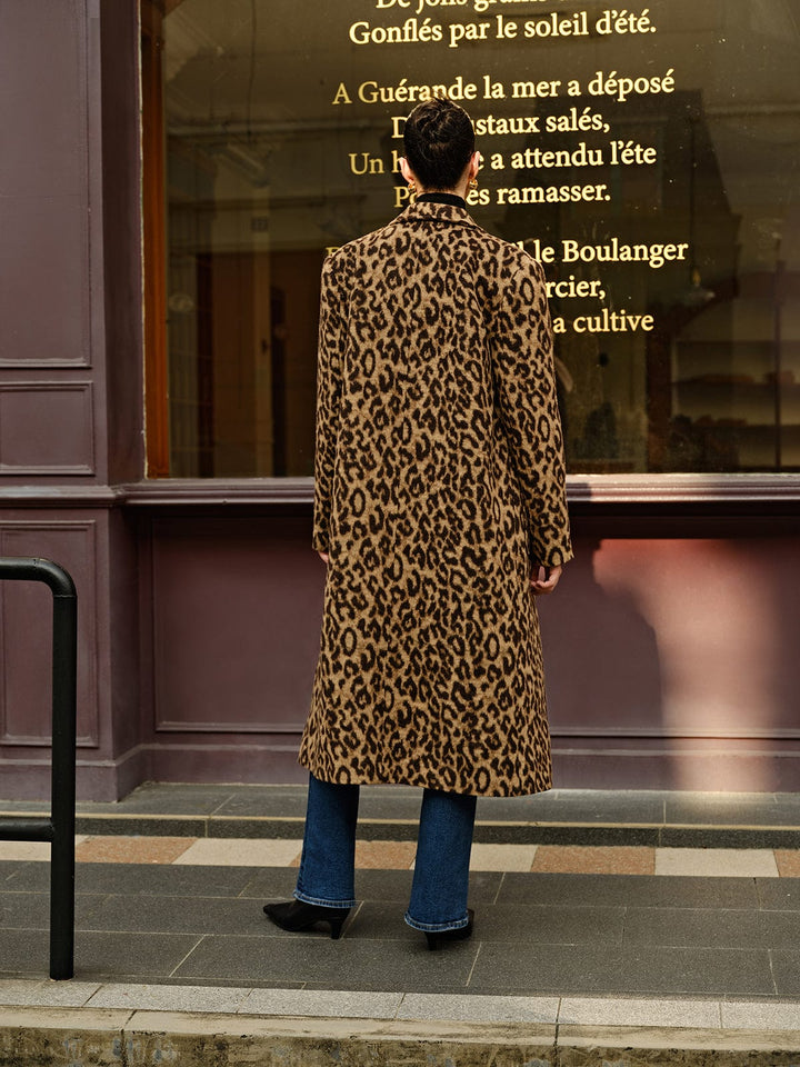 Amélie - Manteau en laine avec poches imprimé léopard