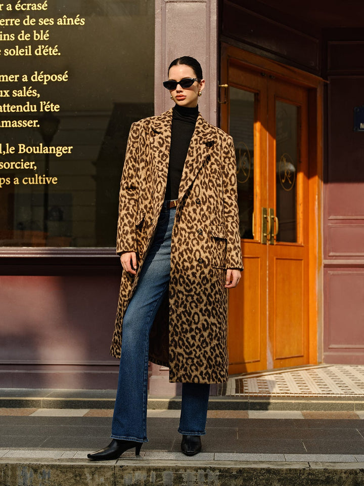 Amélie - Manteau en laine avec poches imprimé léopard