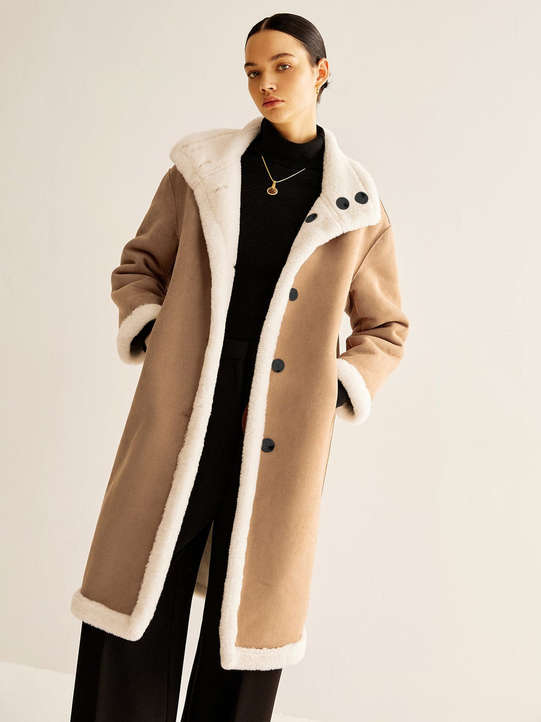 Noémi - Manteau long en tissu minky réversible