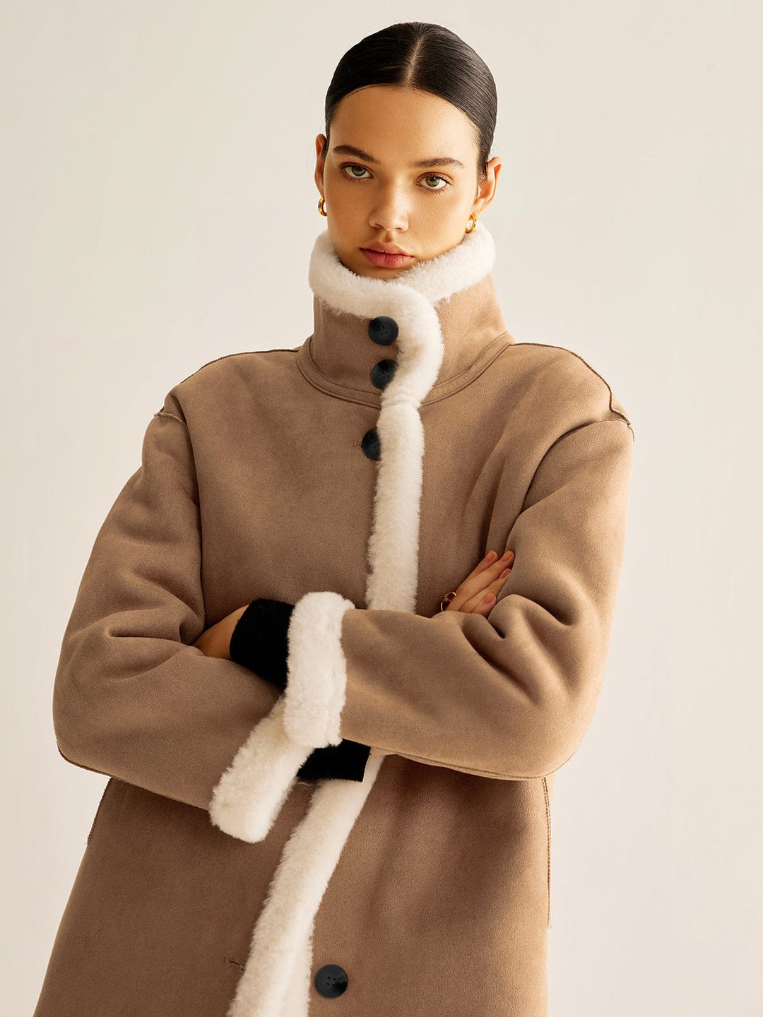 Noémi - Manteau long en tissu minky réversible