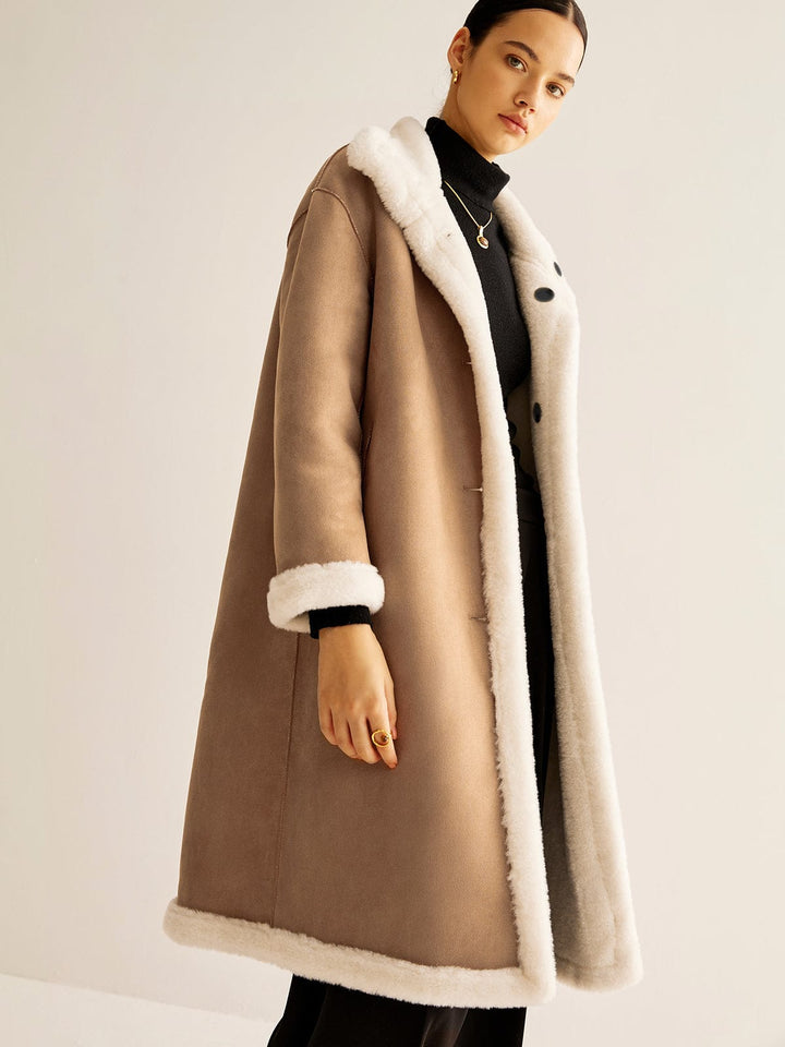 Noémi - Manteau long en tissu minky réversible