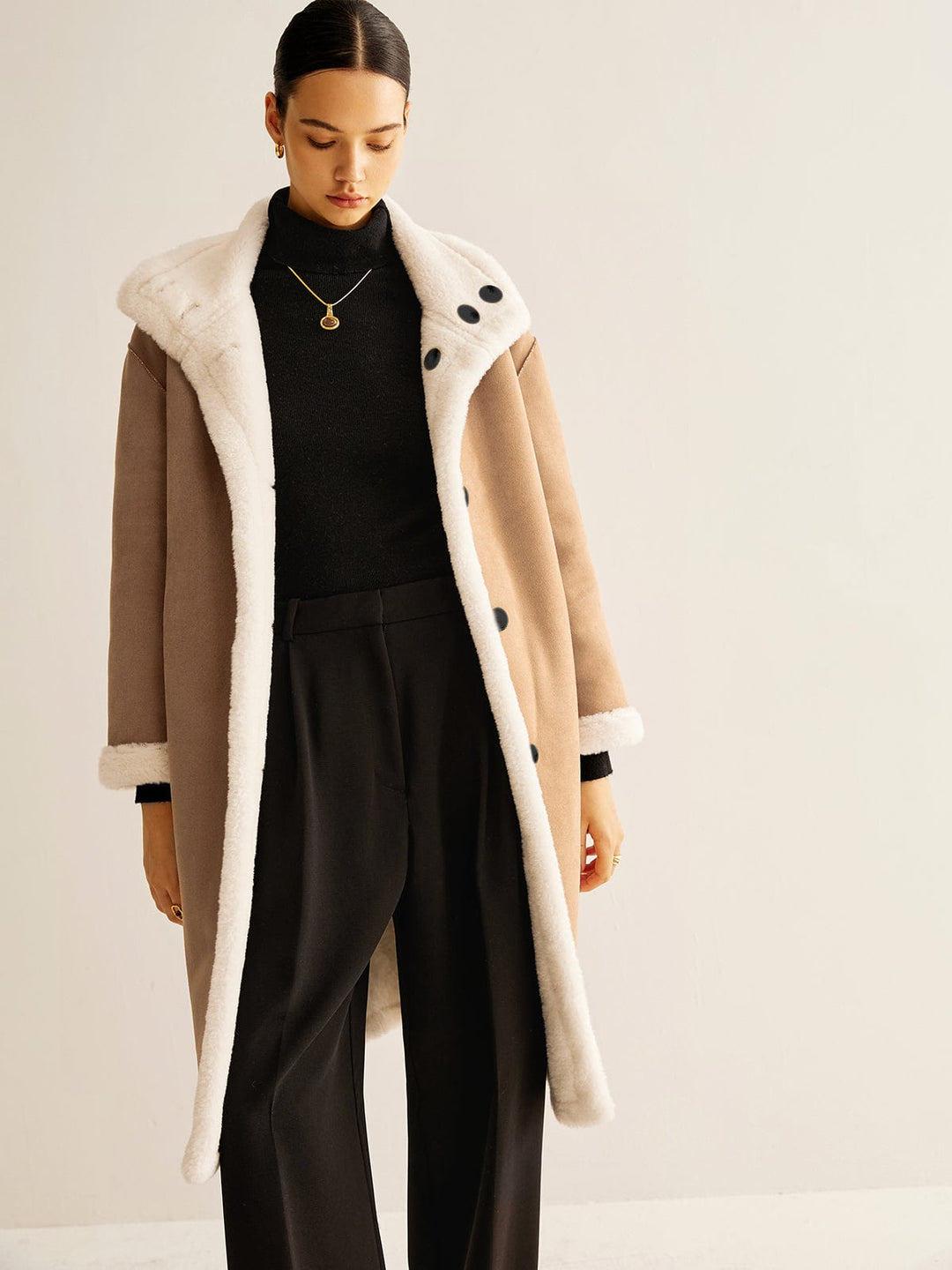 Noémi - Manteau long en tissu minky réversible