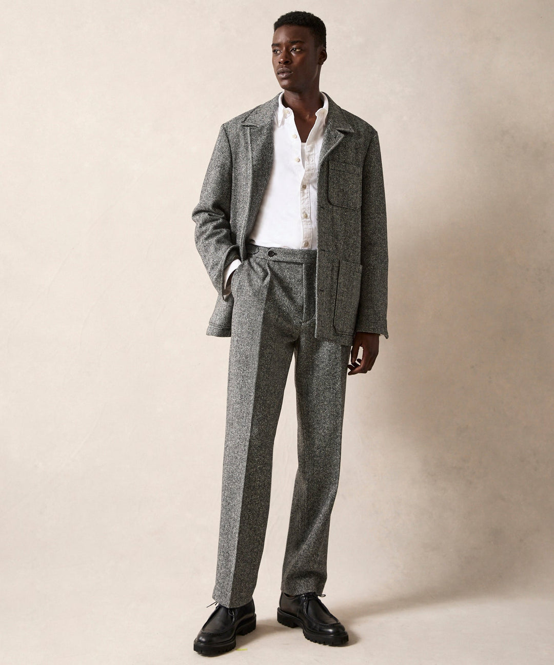 Mansur | Men's grey Donegal wool trousers