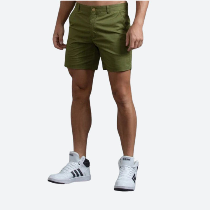 Short Chino Homme Ajusté avec Tissu Extensible et Fermeture à Bouton