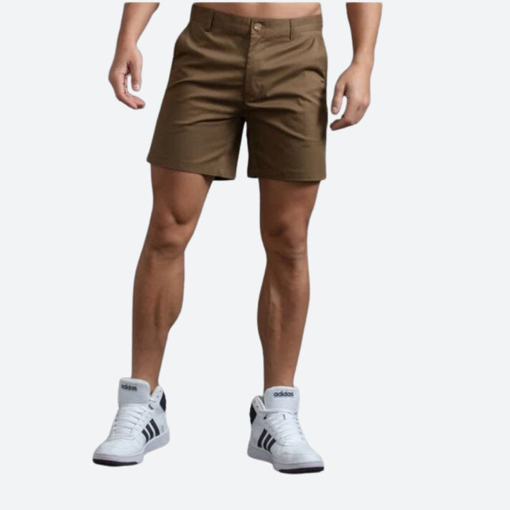 Short Chino Homme Ajusté avec Tissu Extensible et Fermeture à Bouton