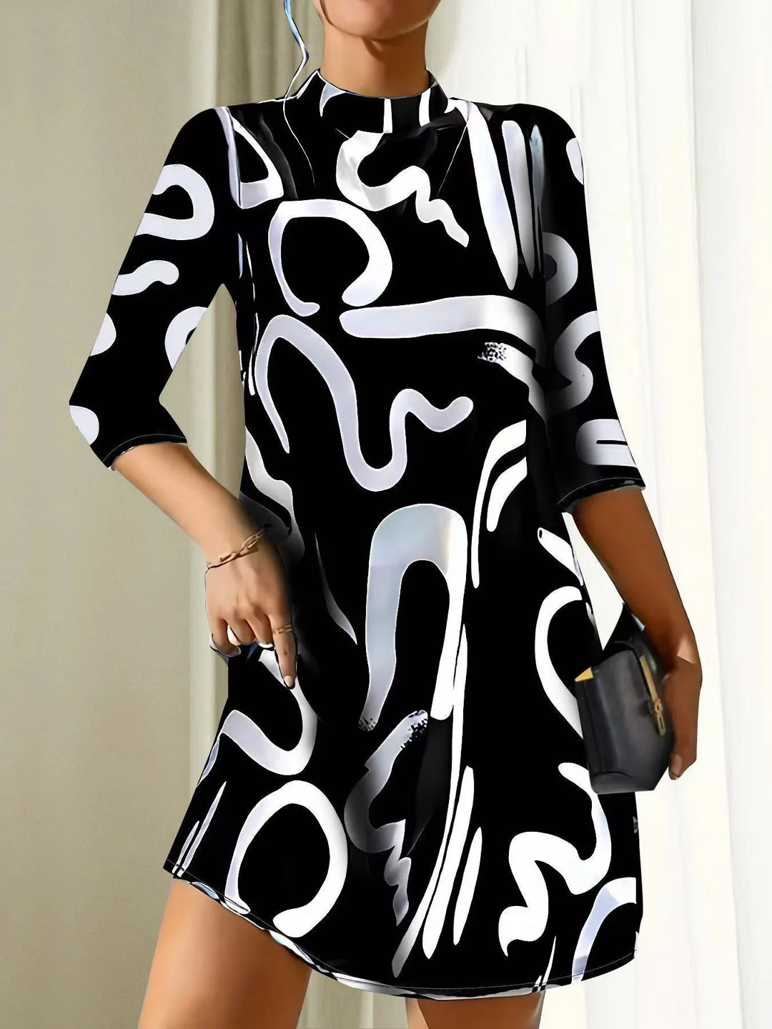 Lässiges Rollkragenkleid mit Print für Damen | Mini