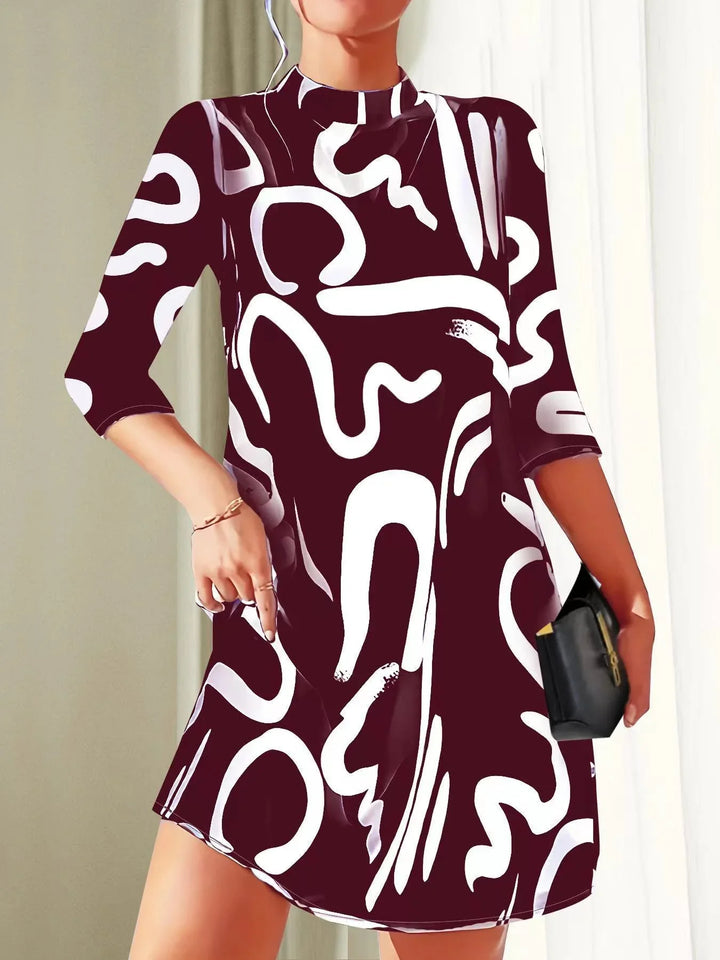 Lässiges Rollkragenkleid mit Print für Damen | Mini