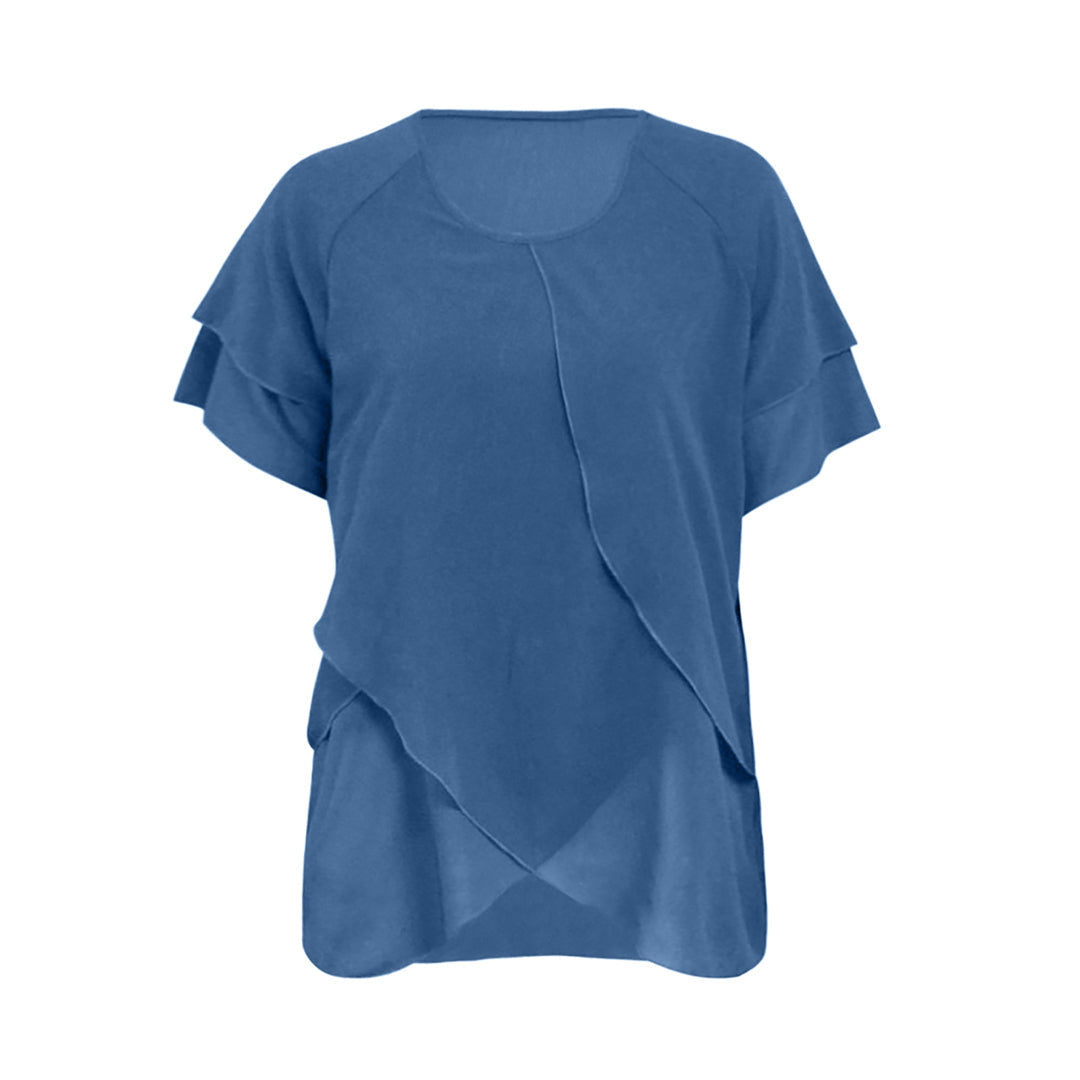 Blouse grande taille femme élégante – T-shirt fluide manches courtes à volants superposés