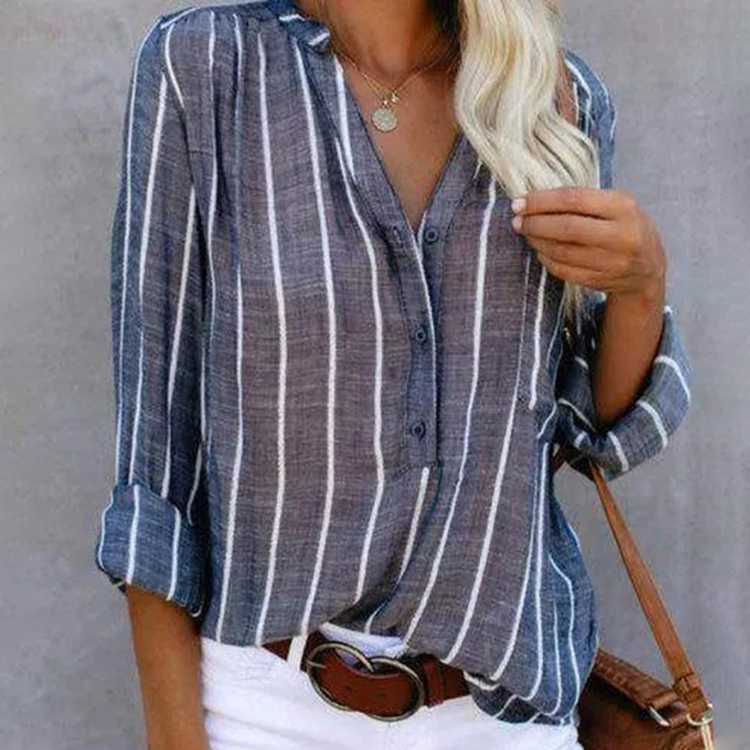 Chemise Femme à Rayures Verticales – Style Décontracté Chic à Manches Longues