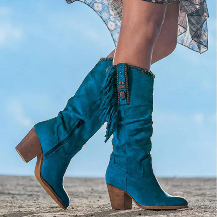 Bottes Femme Western à Franges – Talon Bloc Confort – Style Cowboy Bohème