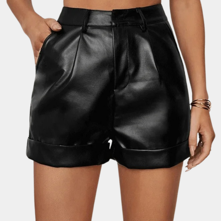 Short Femme Taille Haute en Similicuir – Élégant, Sexy et Moderne avec Revers Fixé