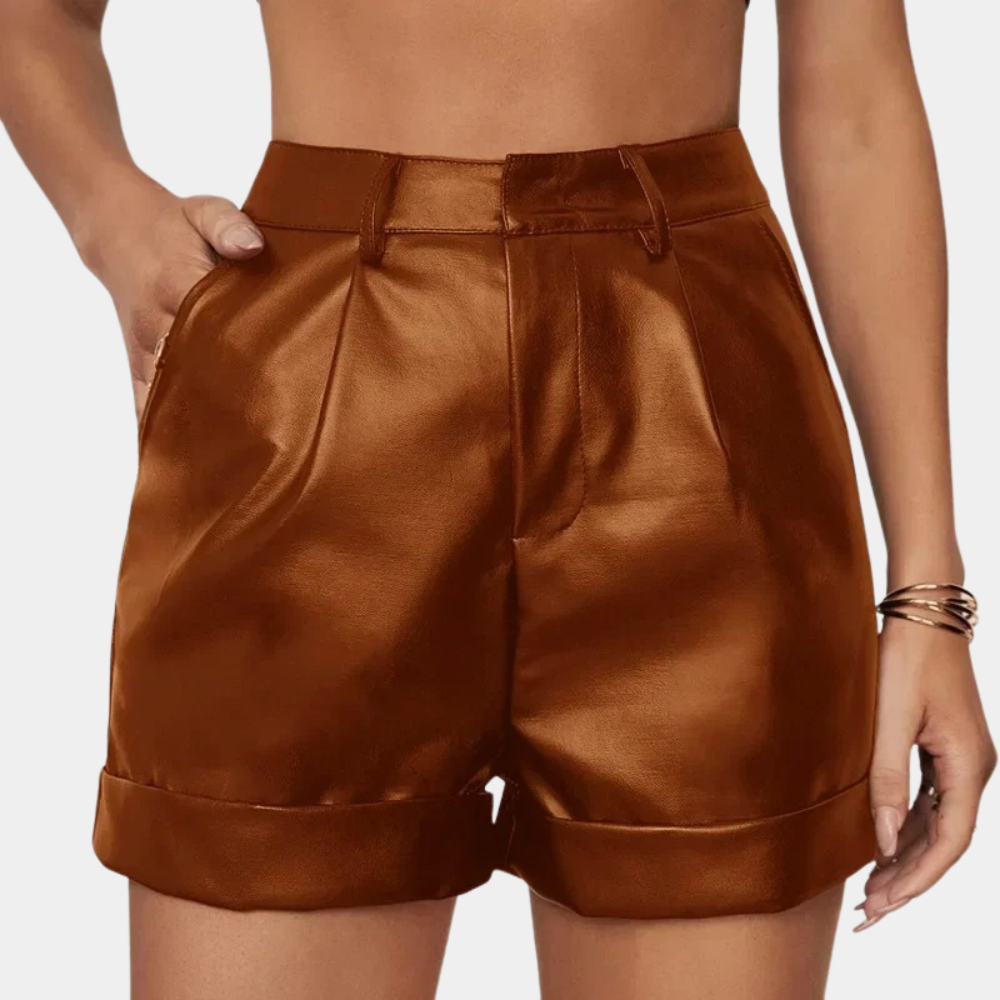 Short Femme Taille Haute en Similicuir – Élégant, Sexy et Moderne avec Revers Fixé