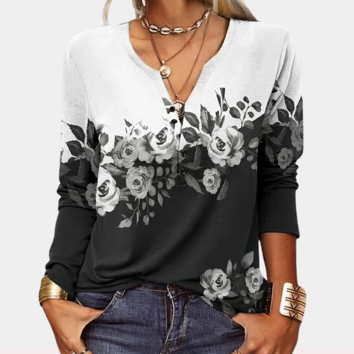 Blouse Femme Imprimée Ethnique – Manches Longues & Col Boutonné