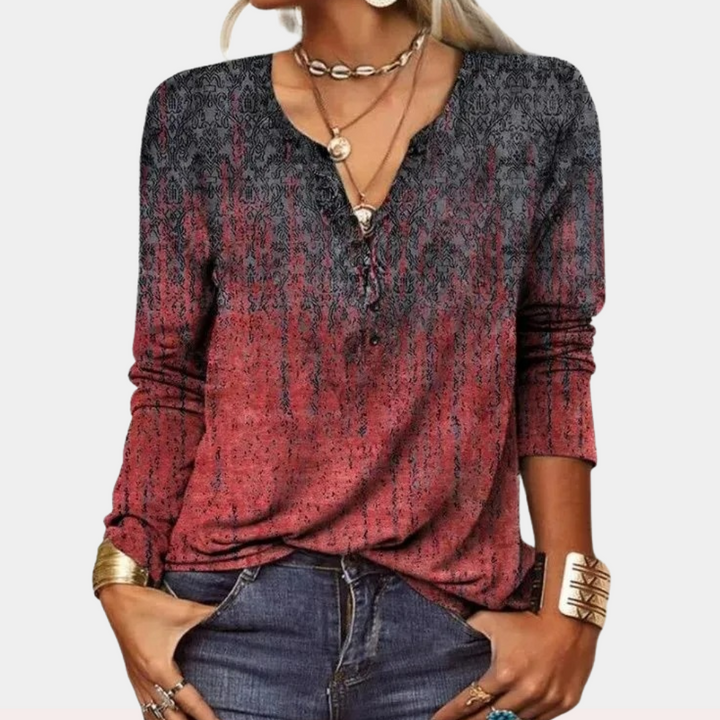 Blouse Femme Imprimée Ethnique – Manches Longues & Col Boutonné