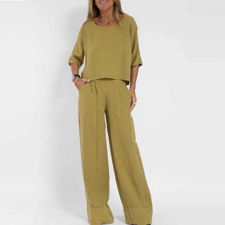 Ensemble Décontracté Femme en Lin – Haut Ample & Pantalon Large avec Poches
