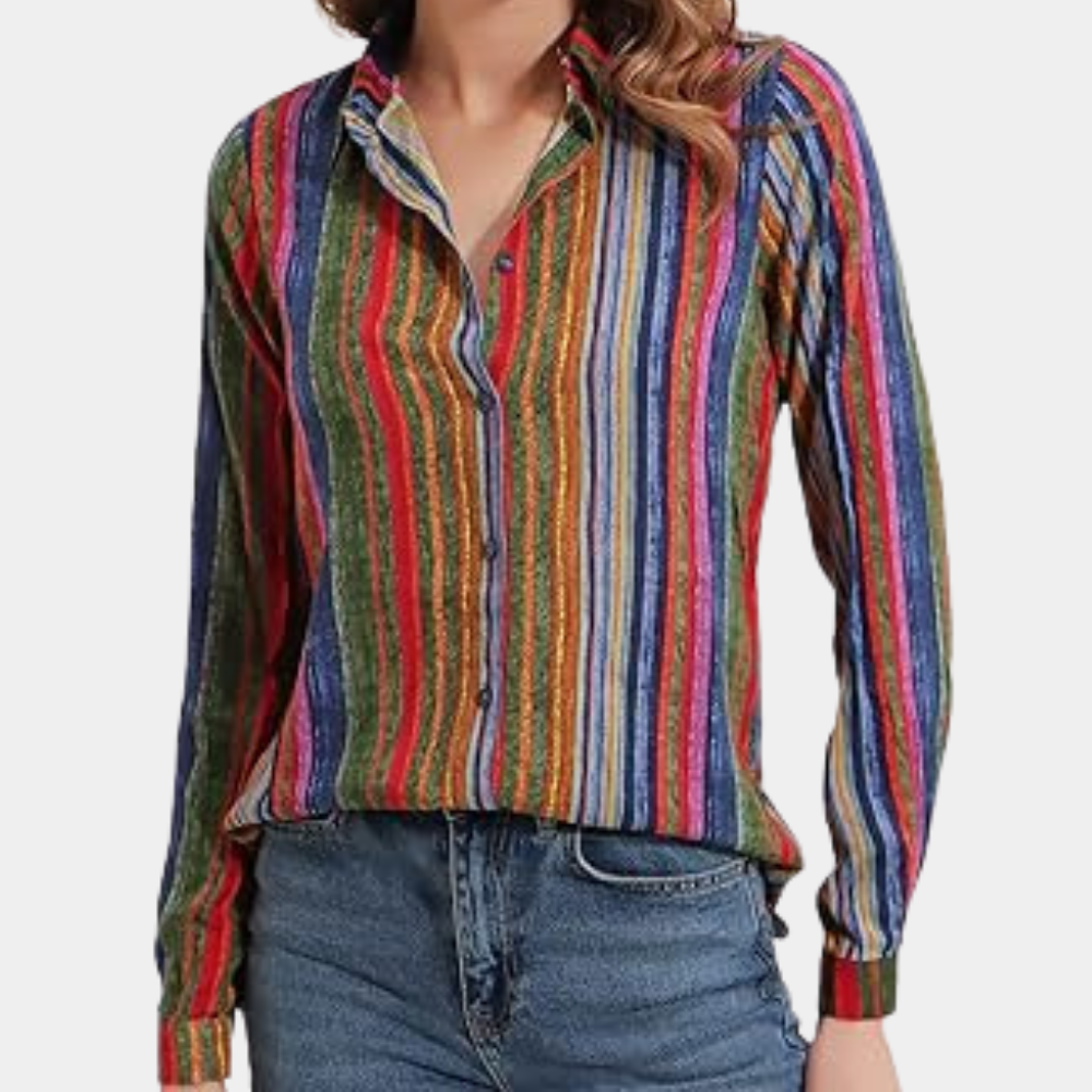 Chemise Femme à Rayures Multicolores – Look Bohème Chic et Décontracté