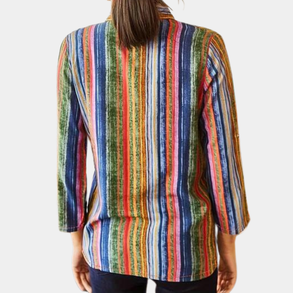 Chemise Femme à Rayures Multicolores – Look Bohème Chic et Décontracté