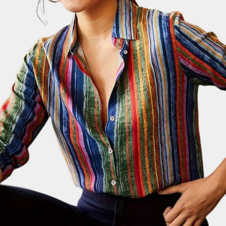Chemise Femme à Rayures Multicolores – Look Bohème Chic et Décontracté